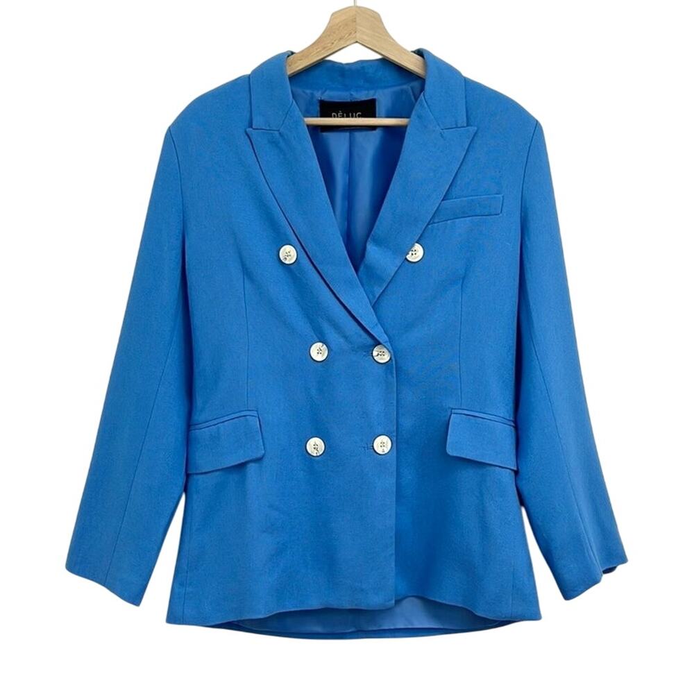 Deluc Kika Double-Breasted Linen-Blend Tailored Blazer Nautical Preppy - Small